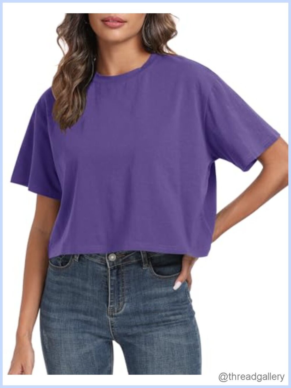 Oversized Workout Cropped T Shirt Cotton Spandex Crew Neck Short Sleeve